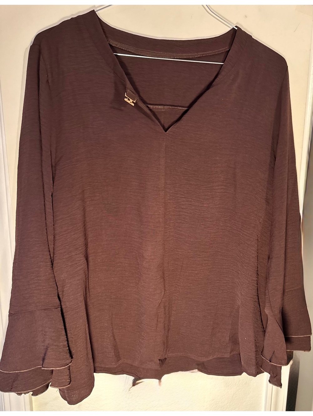 Women’s Brown Long Sleeve V Neck Blouse XXXL